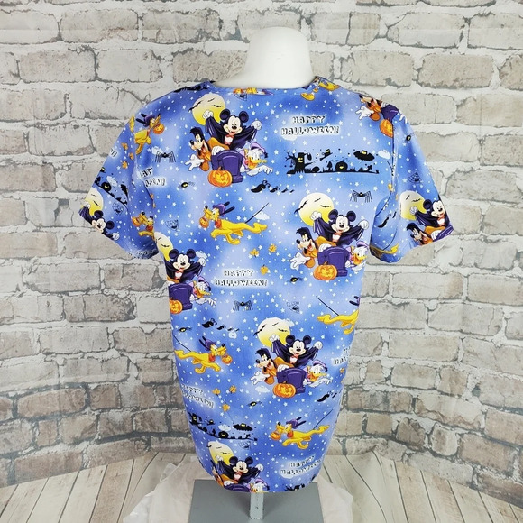Disney Halloween Scrub Medical Top VNeck Pockets Blue Size  Small - Picture 11 of 14